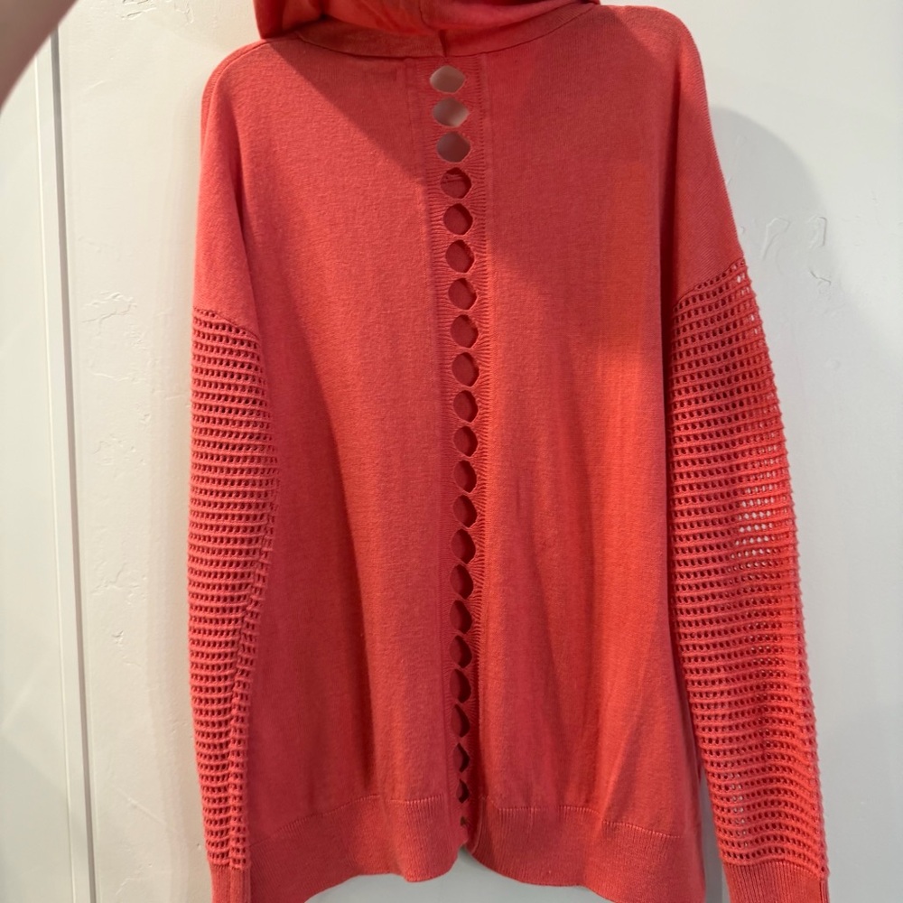 Stitches & Stripes Boho Coral Knit Hoodie Lace-Up Back XS